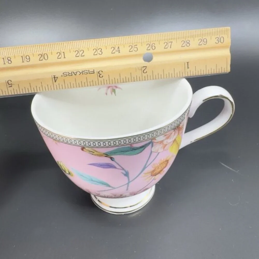 Shabby Chic‎ Fine Porcelain Teacup And Saucer Set Tea Cup Plate Pink Floral Bird